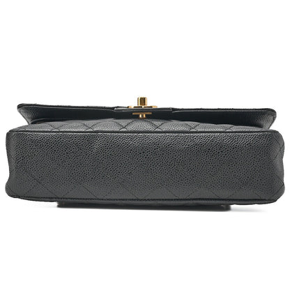 CHANEL Caviar Skin Matelasse 25cm Double Flap Chain Shoulder Black Gold-Tone Hardware, Pre-Owned