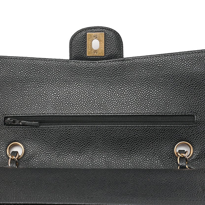CHANEL Caviar Skin Matelasse 25cm Double Flap Chain Shoulder Black Gold-Tone Hardware, Pre-Owned