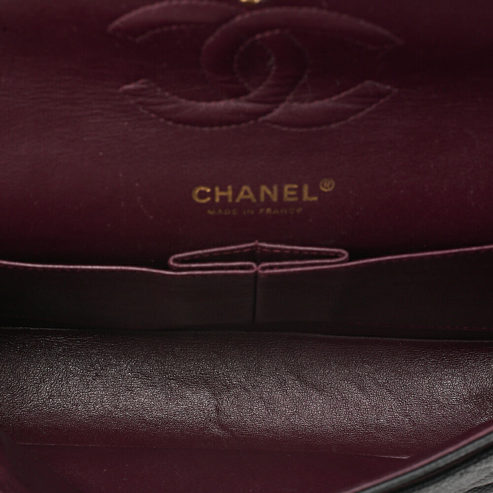 CHANEL Caviar Skin Matelasse 25cm Double Flap Chain Shoulder Black Gold-Tone Hardware, Pre-Owned