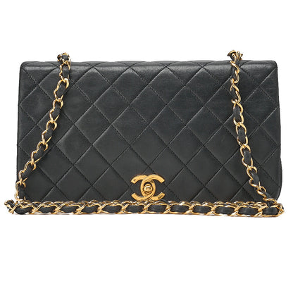CHANEL Lambskin Matelasse Full Flap 23cm Chain Shoulder Black Gold-Tone Hardware, Pre-Owned