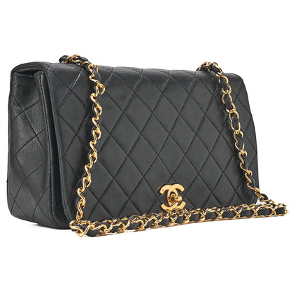 CHANEL Lambskin Matelasse Full Flap 23cm Chain Shoulder Black Gold-Tone Hardware, Pre-Owned