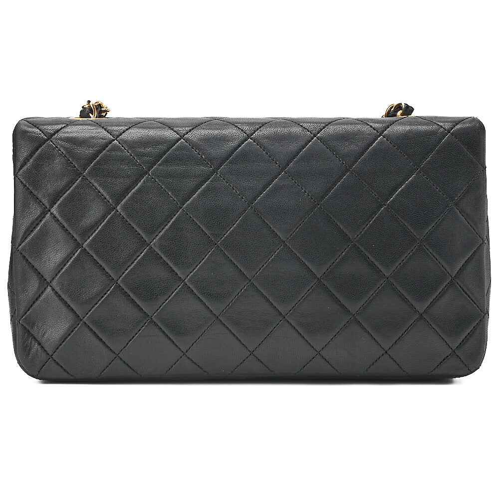 CHANEL Lambskin Matelasse Full Flap 23cm Chain Shoulder Black Gold-Tone Hardware, Pre-Owned