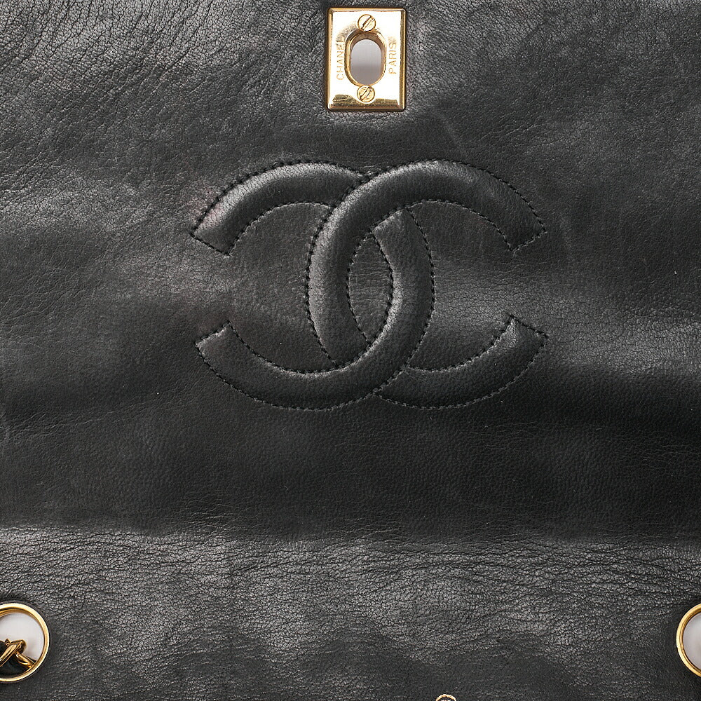 CHANEL Lambskin Matelasse Full Flap 23cm Chain Shoulder Black Gold-Tone Hardware, Pre-Owned