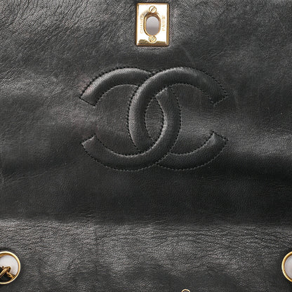 CHANEL Lambskin Matelasse Full Flap 23cm Chain Shoulder Black Gold-Tone Hardware, Pre-Owned