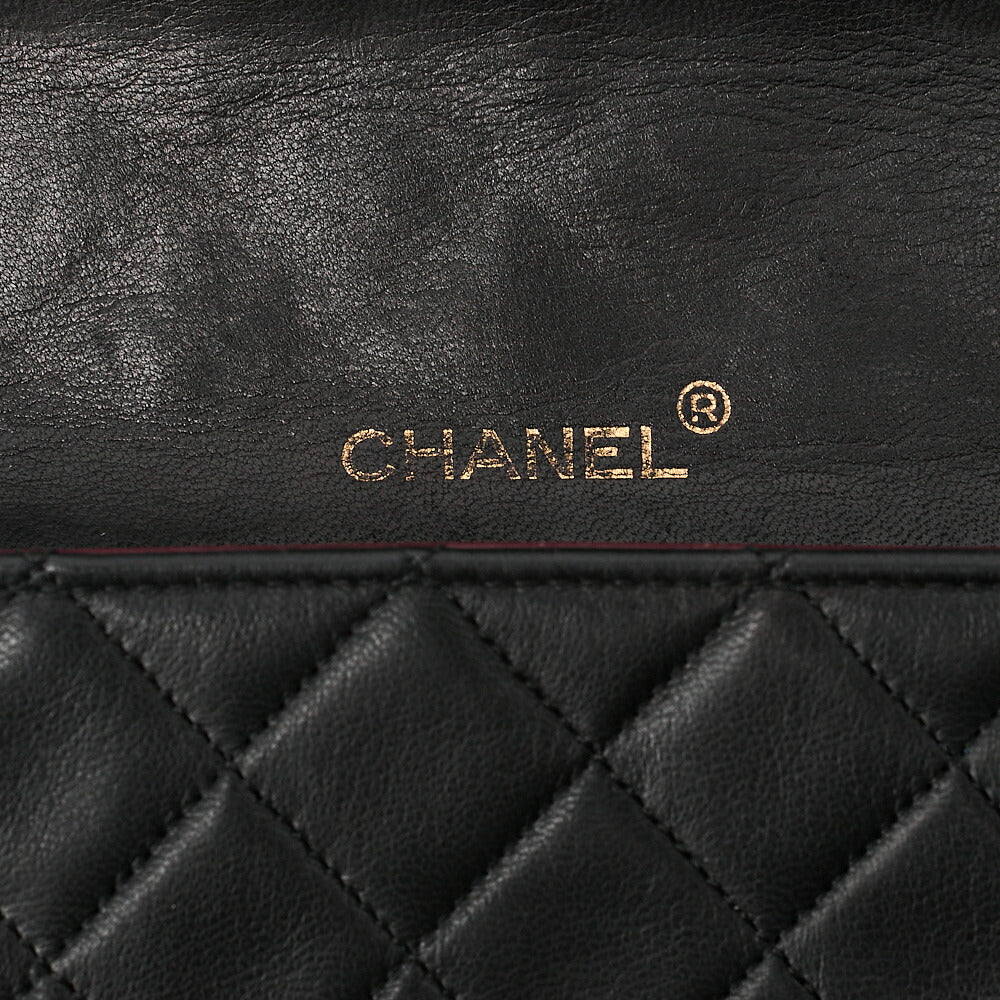 CHANEL Lambskin Matelasse Full Flap 23cm Chain Shoulder Black Gold-Tone Hardware, Pre-Owned