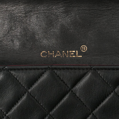 CHANEL Lambskin Matelasse Full Flap 23cm Chain Shoulder Black Gold-Tone Hardware, Pre-Owned