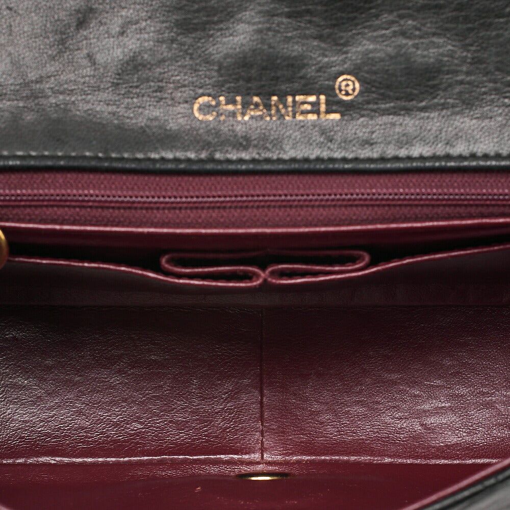 CHANEL Lambskin Matelasse Full Flap 23cm Chain Shoulder Black Gold-Tone Hardware, Pre-Owned