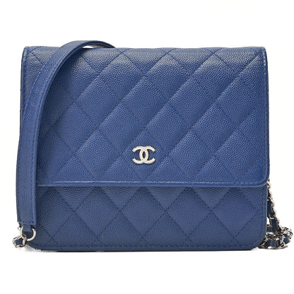 CHANEL Caviar Skin Matelasse Chain Wallet Navy Silver-Tone Hardware, Pre-Owned