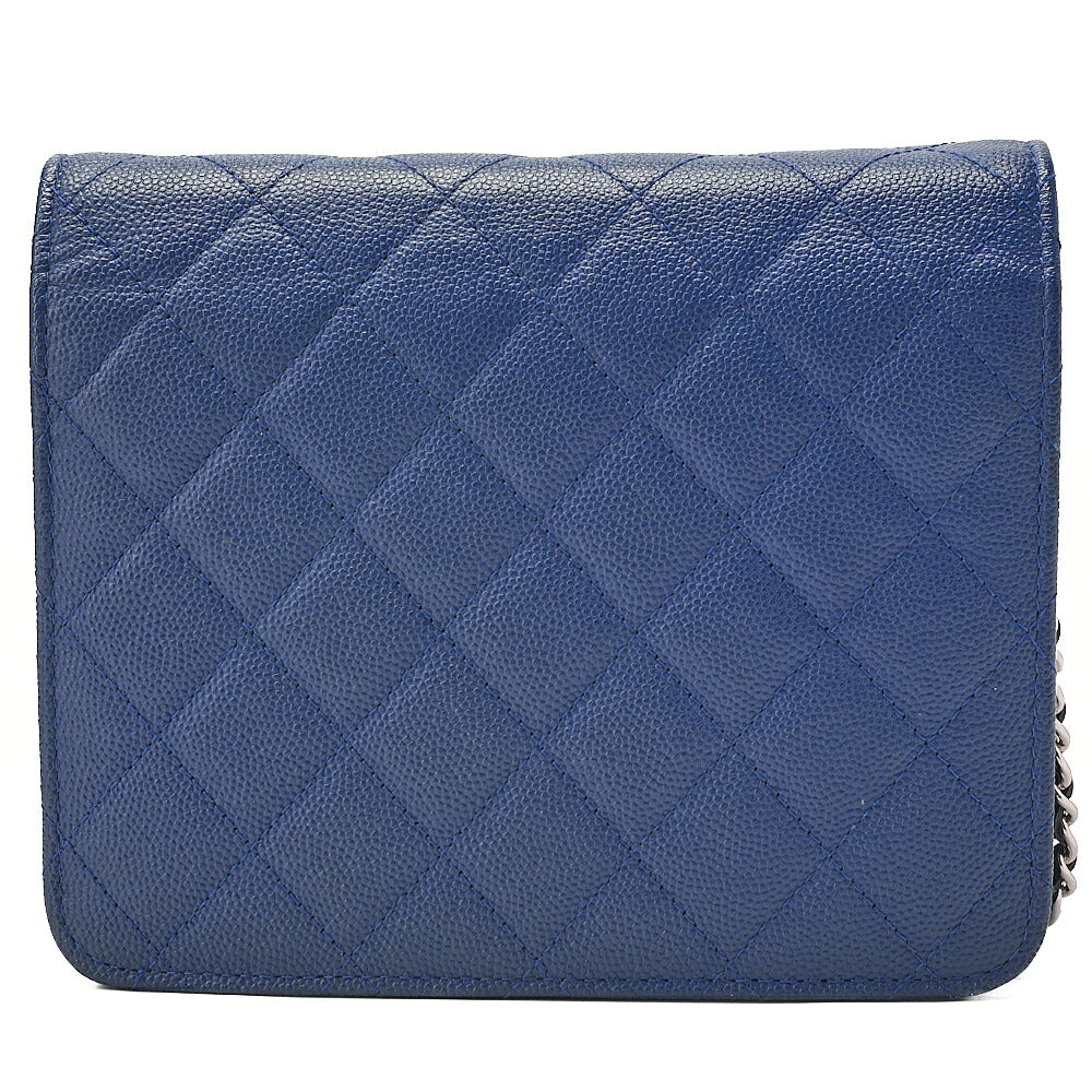 CHANEL Caviar Skin Matelasse Chain Wallet Navy Silver-Tone Hardware, Pre-Owned