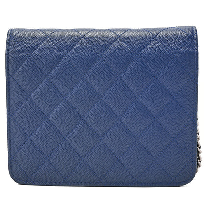 CHANEL Caviar Skin Matelasse Chain Wallet Navy Silver-Tone Hardware, Pre-Owned
