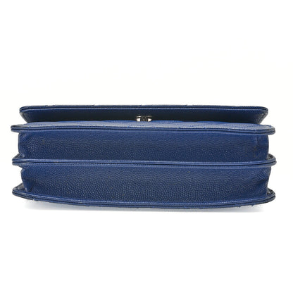 CHANEL Caviar Skin Matelasse Chain Wallet Navy Silver-Tone Hardware, Pre-Owned