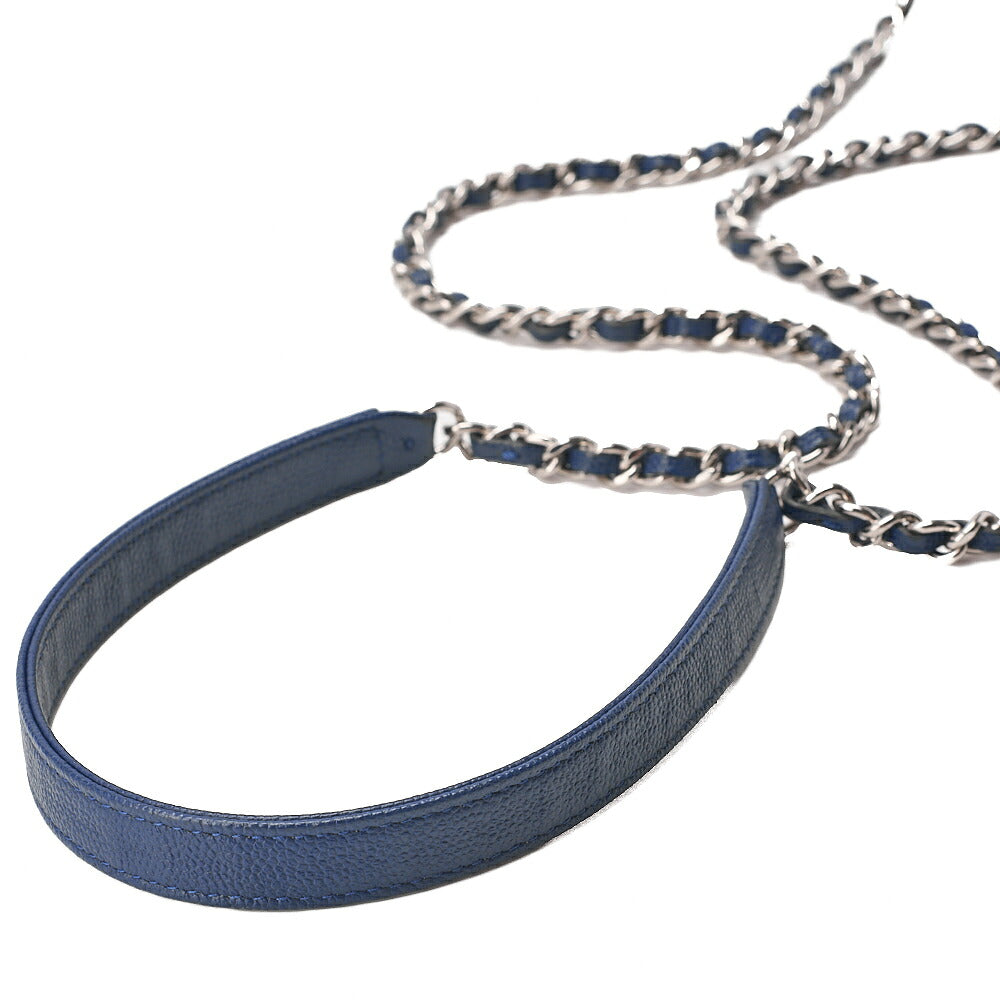 CHANEL Caviar Skin Matelasse Chain Wallet Navy Silver-Tone Hardware, Pre-Owned