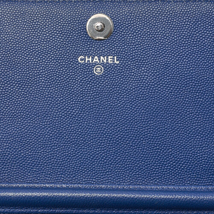 CHANEL Caviar Skin Matelasse Chain Wallet Navy Silver-Tone Hardware, Pre-Owned