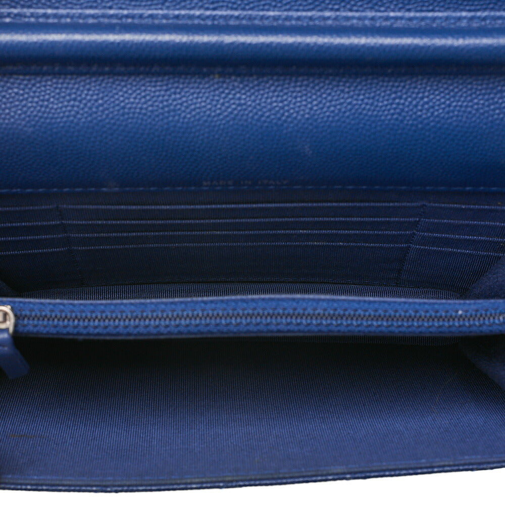 CHANEL Caviar Skin Matelasse Chain Wallet Navy Silver-Tone Hardware, Pre-Owned