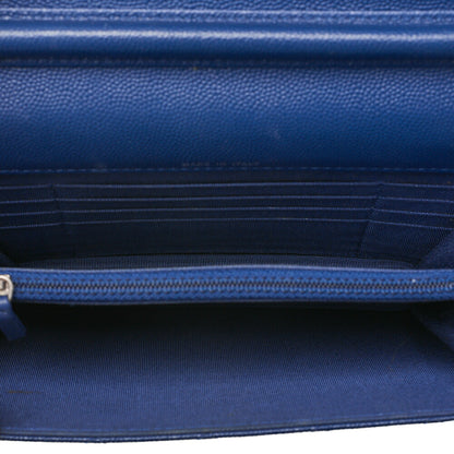 CHANEL Caviar Skin Matelasse Chain Wallet Navy Silver-Tone Hardware, Pre-Owned