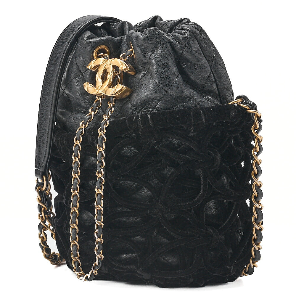 CHANEL Lambskin x Perois with Charm Drawstring Style Chain Shoulder Black Gold-Tone Hardware, Pre-Owned