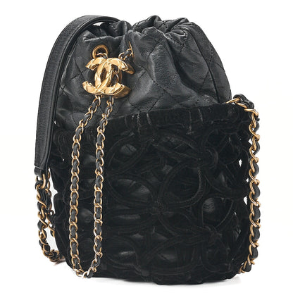 CHANEL Lambskin x Perois with Charm Drawstring Style Chain Shoulder Black Gold-Tone Hardware, Pre-Owned