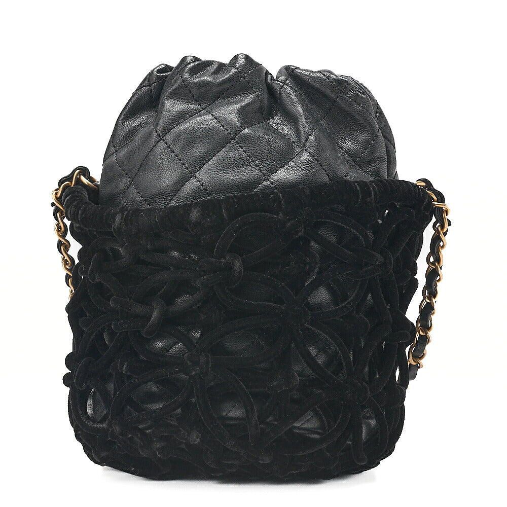 CHANEL Lambskin x Perois with Charm Drawstring Style Chain Shoulder Black Gold-Tone Hardware, Pre-Owned