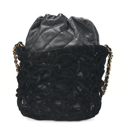 CHANEL Lambskin x Perois with Charm Drawstring Style Chain Shoulder Black Gold-Tone Hardware, Pre-Owned