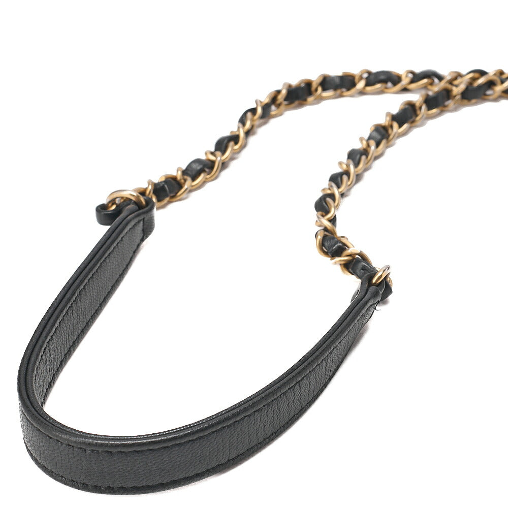 CHANEL Lambskin x Perois with Charm Drawstring Style Chain Shoulder Black Gold-Tone Hardware, Pre-Owned