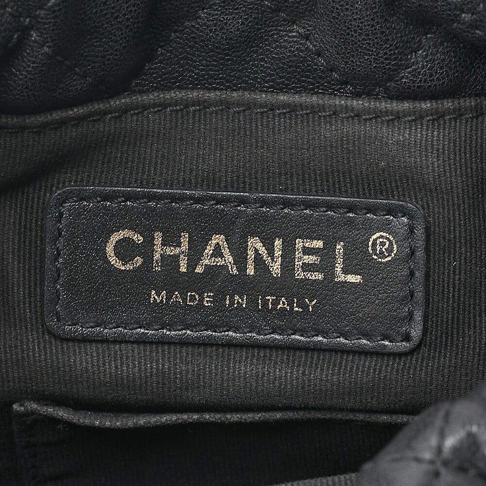 CHANEL Lambskin x Perois with Charm Drawstring Style Chain Shoulder Black Gold-Tone Hardware, Pre-Owned