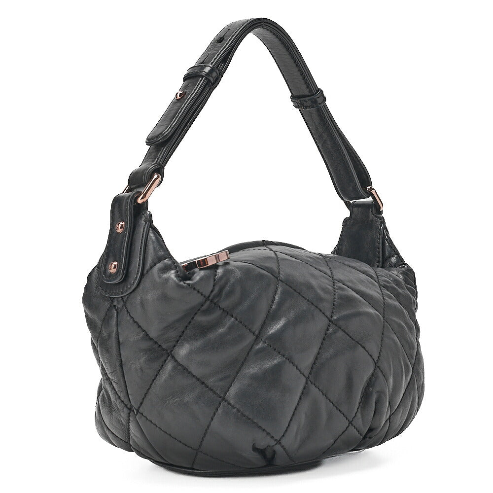 CHANEL Lambskin Matelasse Coco Charm One-Shoulder Black Rose Gold-Tone Hardware, Pre-Owned