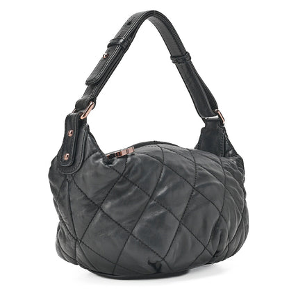 CHANEL Lambskin Matelasse Coco Charm One-Shoulder Black Rose Gold-Tone Hardware, Pre-Owned