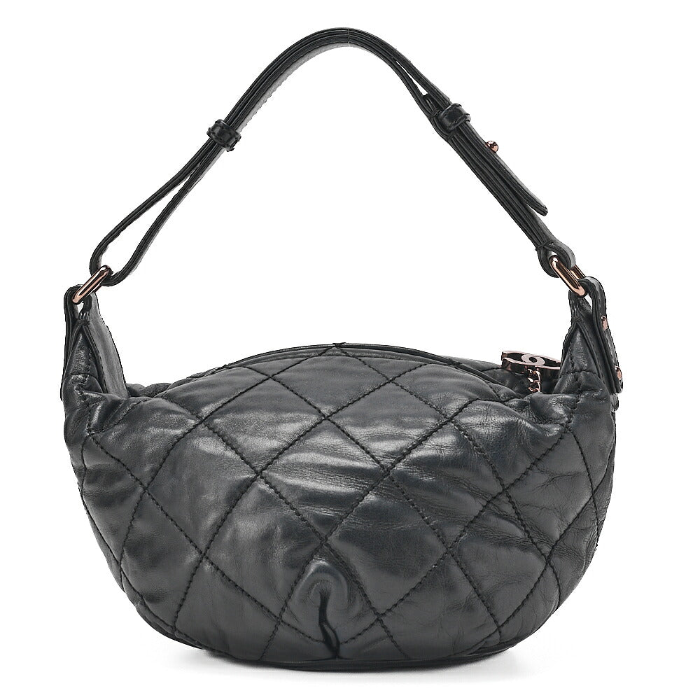 CHANEL Lambskin Matelasse Coco Charm One-Shoulder Black Rose Gold-Tone Hardware, Pre-Owned