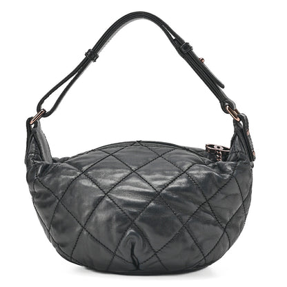 CHANEL Lambskin Matelasse Coco Charm One-Shoulder Black Rose Gold-Tone Hardware, Pre-Owned