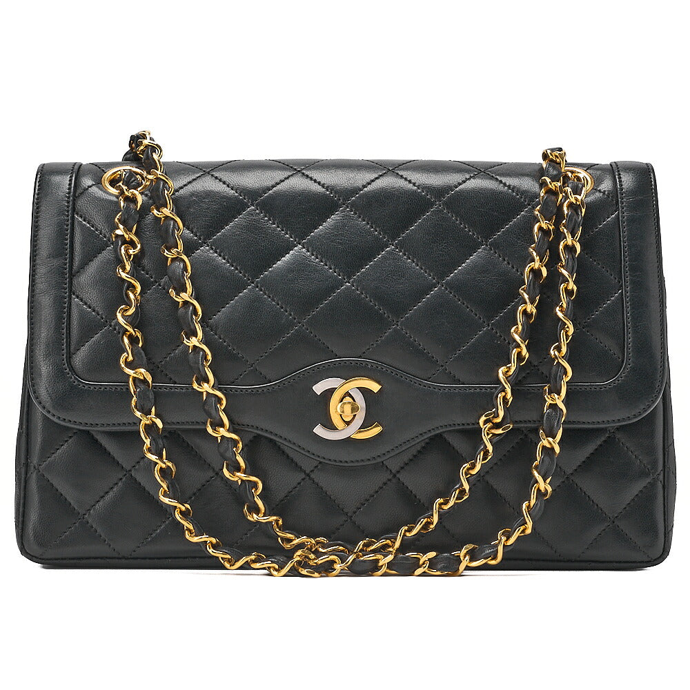 CHANEL Lambskin Matelasse 27cm Paris Limited Double Flap Shoulder Bag Black Gold-Tone Hardware, Pre-Owned