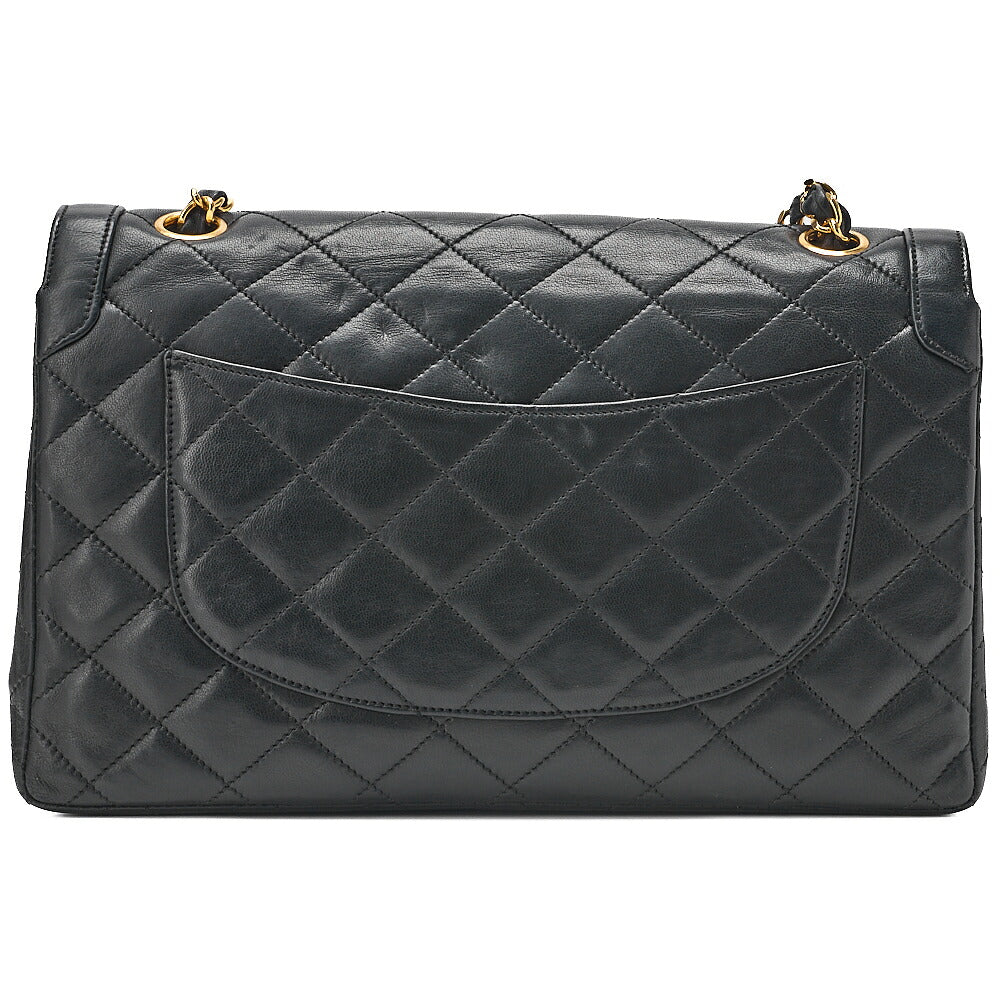 CHANEL Lambskin Matelasse 27cm Paris Limited Double Flap Shoulder Bag Black Gold-Tone Hardware, Pre-Owned