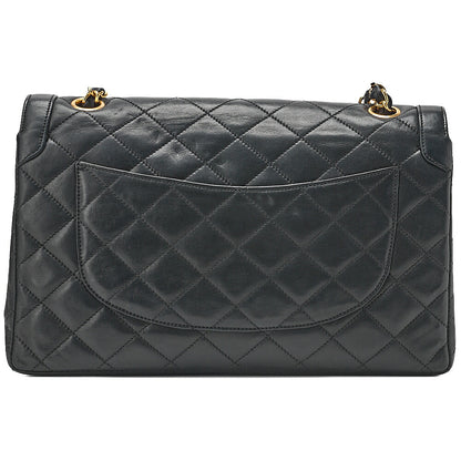 CHANEL Lambskin Matelasse 27cm Paris Limited Double Flap Shoulder Bag Black Gold-Tone Hardware, Pre-Owned