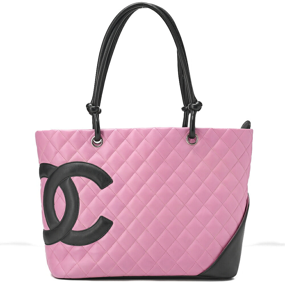 CHANEL Cambon Line Calf Leather Tote Bag Pink x Black Silver-Tone Hardware, Pre-Owned