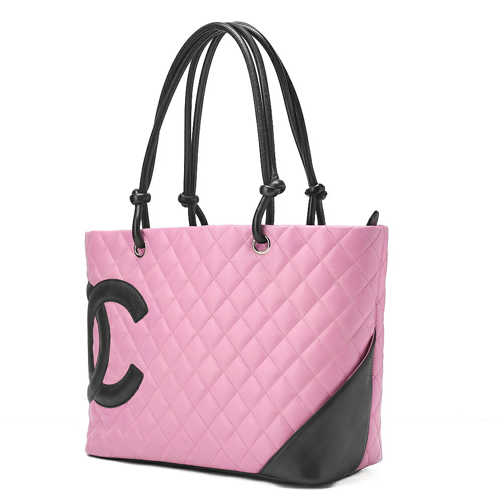 CHANEL Cambon Line Calf Leather Tote Bag Pink x Black Silver-Tone Hardware, Pre-Owned