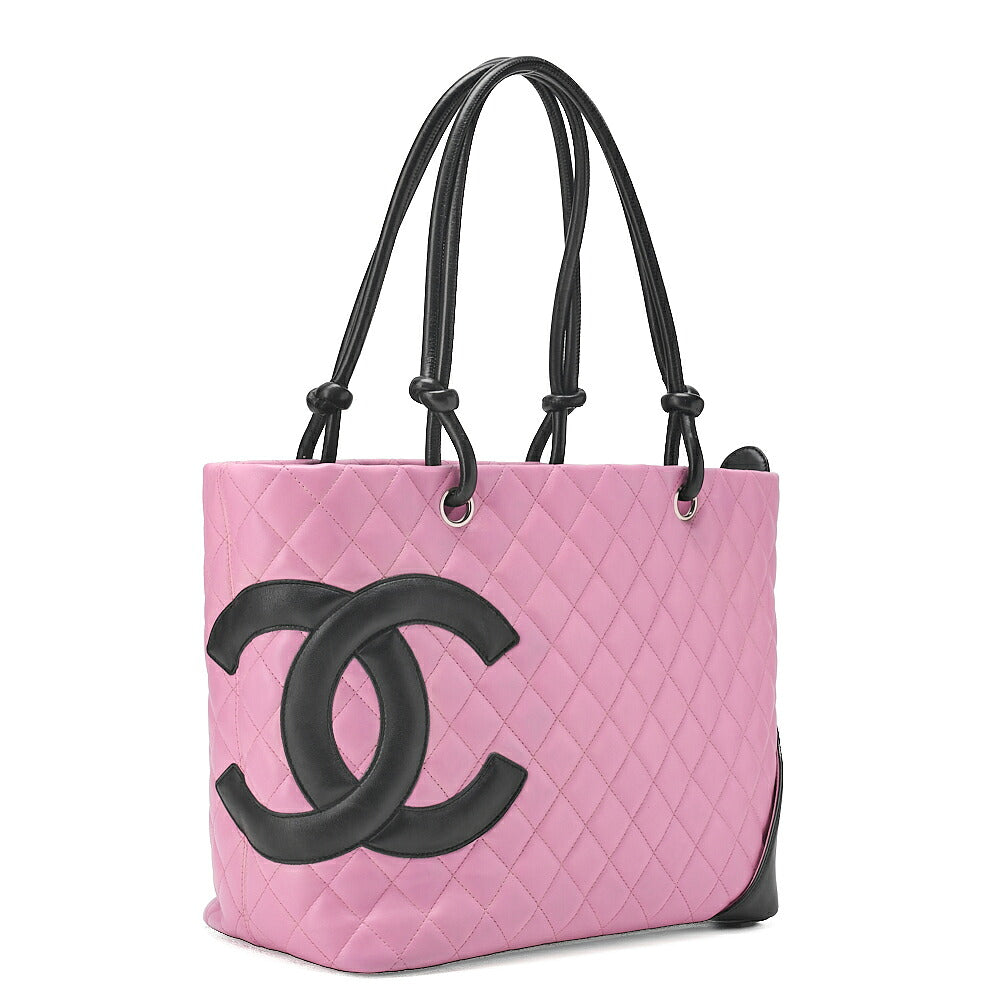 CHANEL Cambon Line Calf Leather Tote Bag Pink x Black Silver-Tone Hardware, Pre-Owned