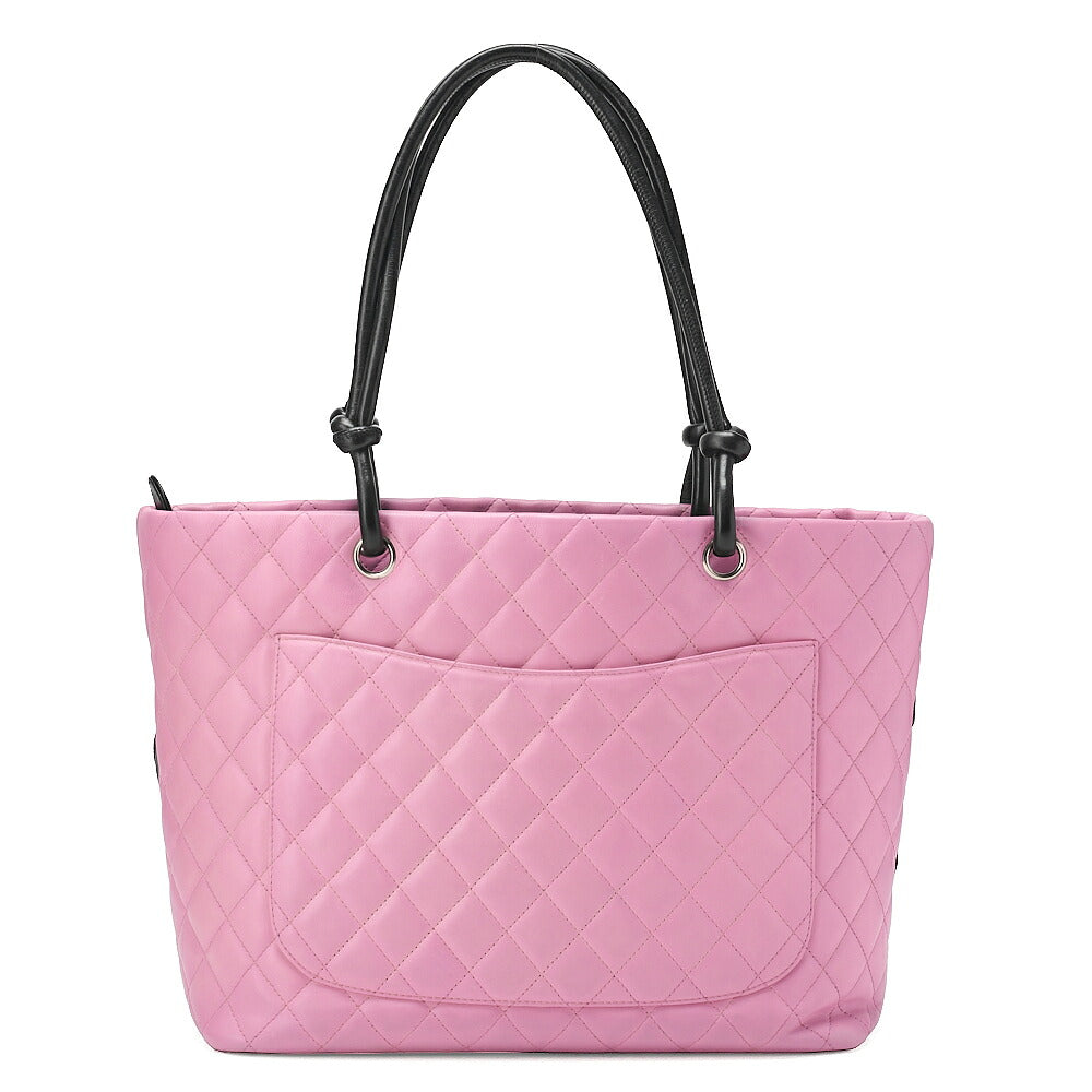 CHANEL Cambon Line Calf Leather Tote Bag Pink x Black Silver-Tone Hardware, Pre-Owned