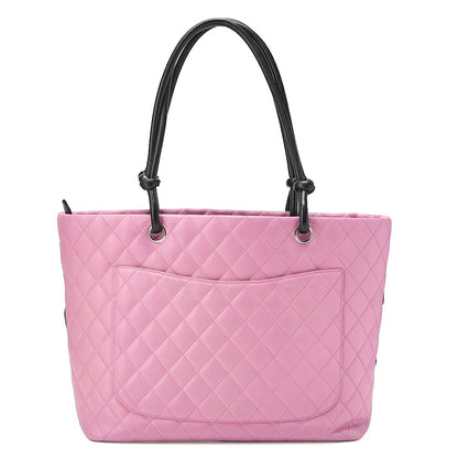 CHANEL Cambon Line Calf Leather Tote Bag Pink x Black Silver-Tone Hardware, Pre-Owned