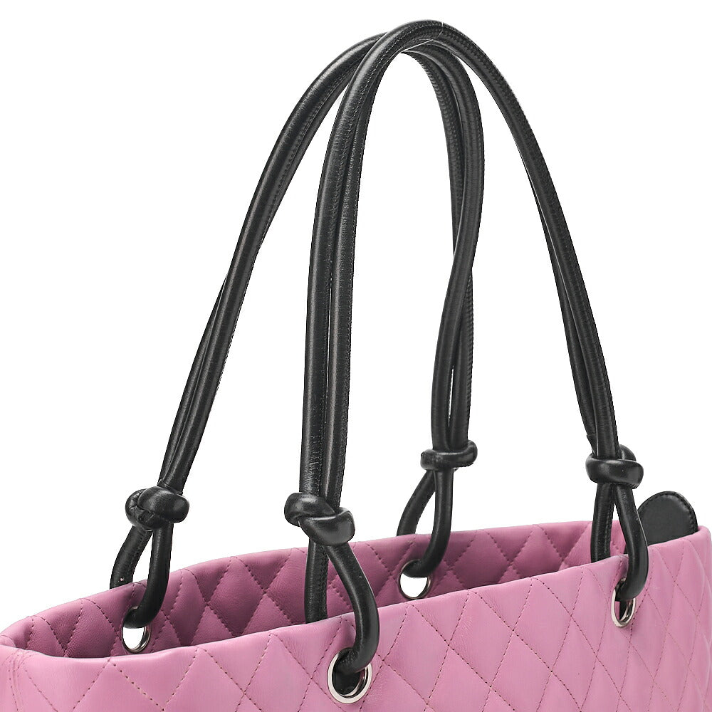 CHANEL Cambon Line Calf Leather Tote Bag Pink x Black Silver-Tone Hardware, Pre-Owned