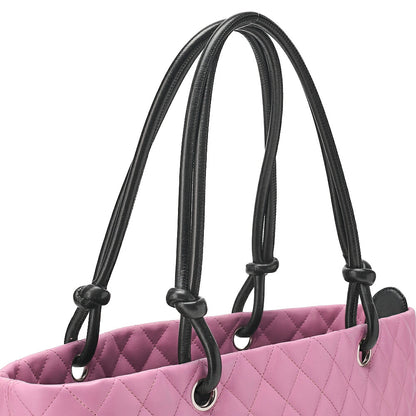 CHANEL Cambon Line Calf Leather Tote Bag Pink x Black Silver-Tone Hardware, Pre-Owned