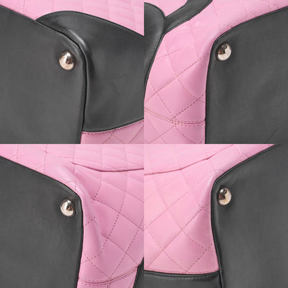 CHANEL Cambon Line Calf Leather Tote Bag Pink x Black Silver-Tone Hardware, Pre-Owned