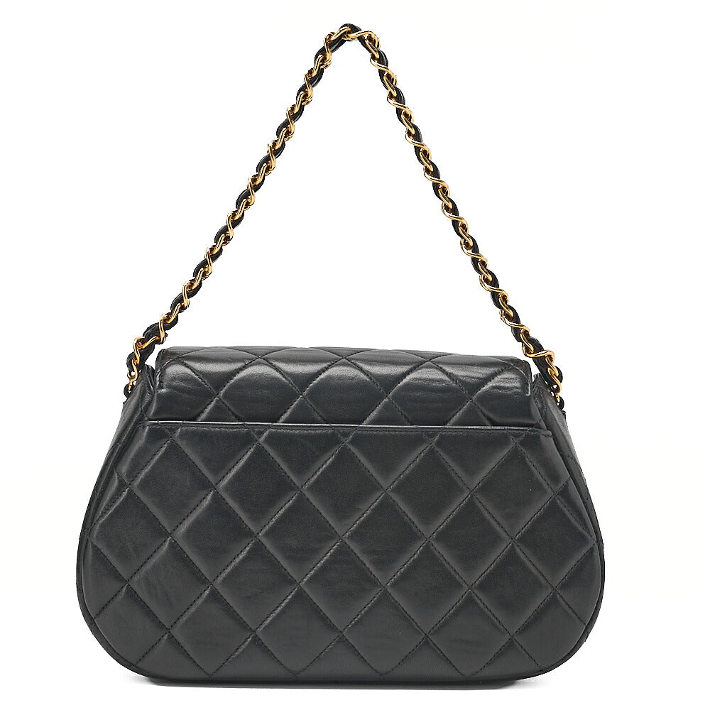 CHANEL Lambskin Matelasse Round Flap Chain Hand Black Gold-Tone Hardware, Pre-Owned