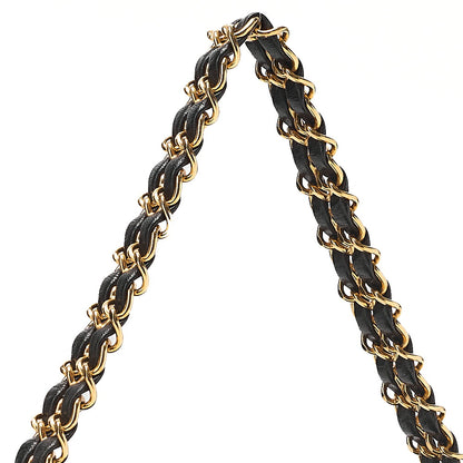 CHANEL Lambskin Matelasse Round Flap Chain Hand Black Gold-Tone Hardware, Pre-Owned