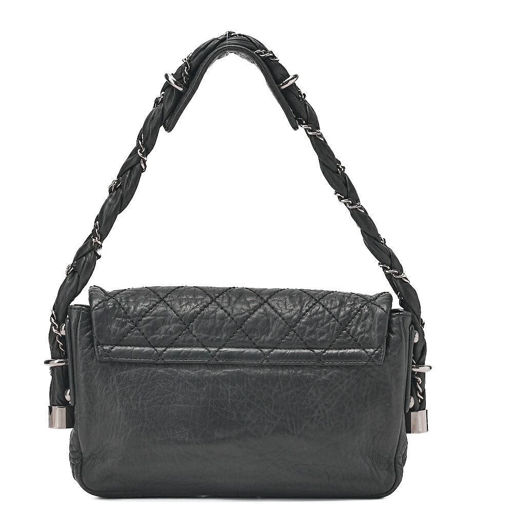 CHANEL Calfskin Matelasse Single Handbag Black Silver-Tone Hardware, Pre-Owned