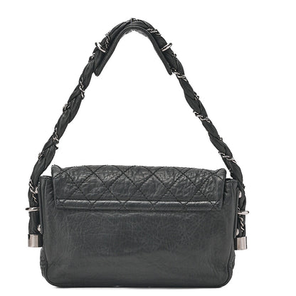 CHANEL Calfskin Matelasse Single Handbag Black Silver-Tone Hardware, Pre-Owned