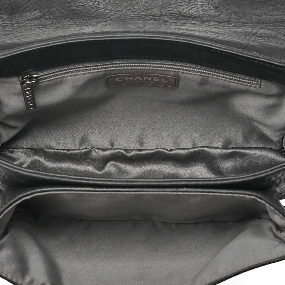 CHANEL Calfskin Matelasse Single Handbag Black Silver-Tone Hardware, Pre-Owned