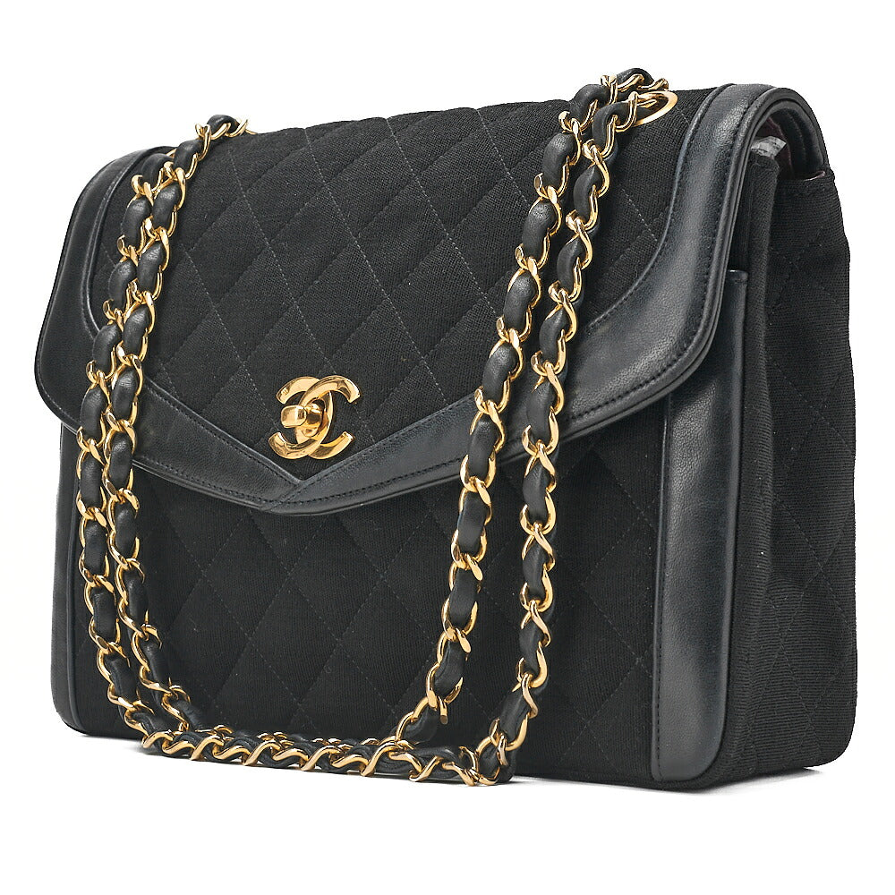 CHANEL Cotton x Lamb Matelasse Design Flap Chain Shoulder Black Gold-Tone Hardware, Pre-Owned