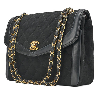 CHANEL Cotton x Lamb Matelasse Design Flap Chain Shoulder Black Gold-Tone Hardware, Pre-Owned