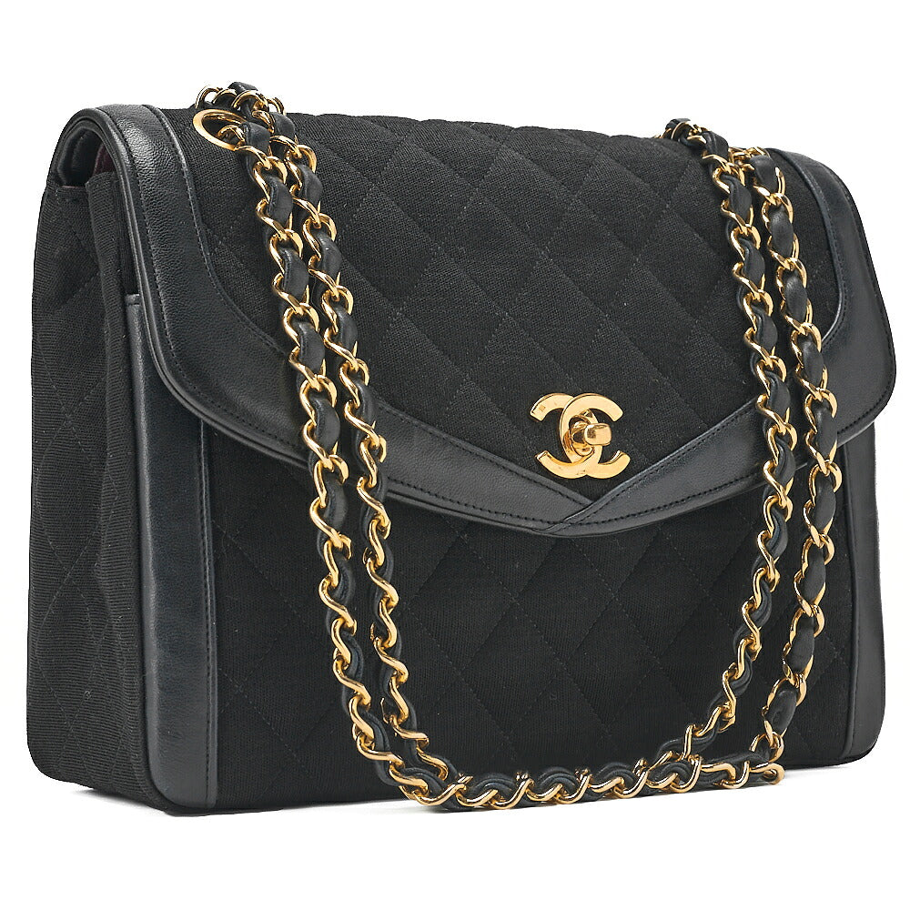 CHANEL Cotton x Lamb Matelasse Design Flap Chain Shoulder Black Gold-Tone Hardware, Pre-Owned