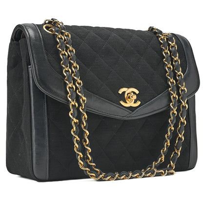CHANEL Cotton x Lamb Matelasse Design Flap Chain Shoulder Black Gold-Tone Hardware, Pre-Owned