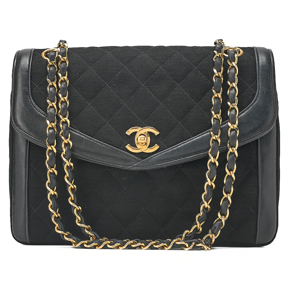 CHANEL Cotton x Lamb Matelasse Design Flap Chain Shoulder Black Gold-Tone Hardware, Pre-Owned